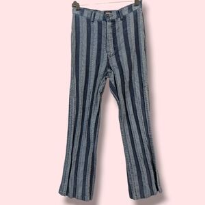 Free People Blue Stripe High Rise High Slit Flare Pants Retro Bohemian Size 27